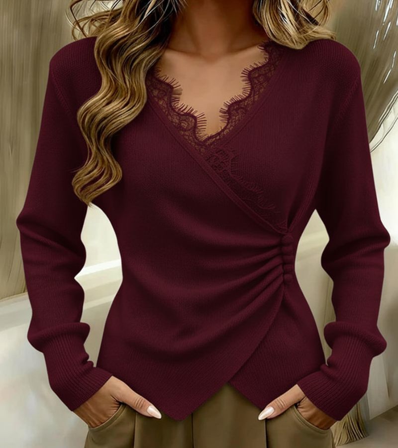 Liorit - Elegante Top Con Scollo a V e Dettagli in Pizzo