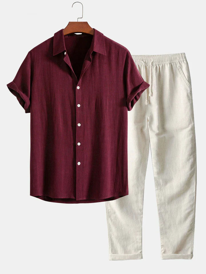 Booker - Camicia In Misto Lino Con Pantaloni Dritti