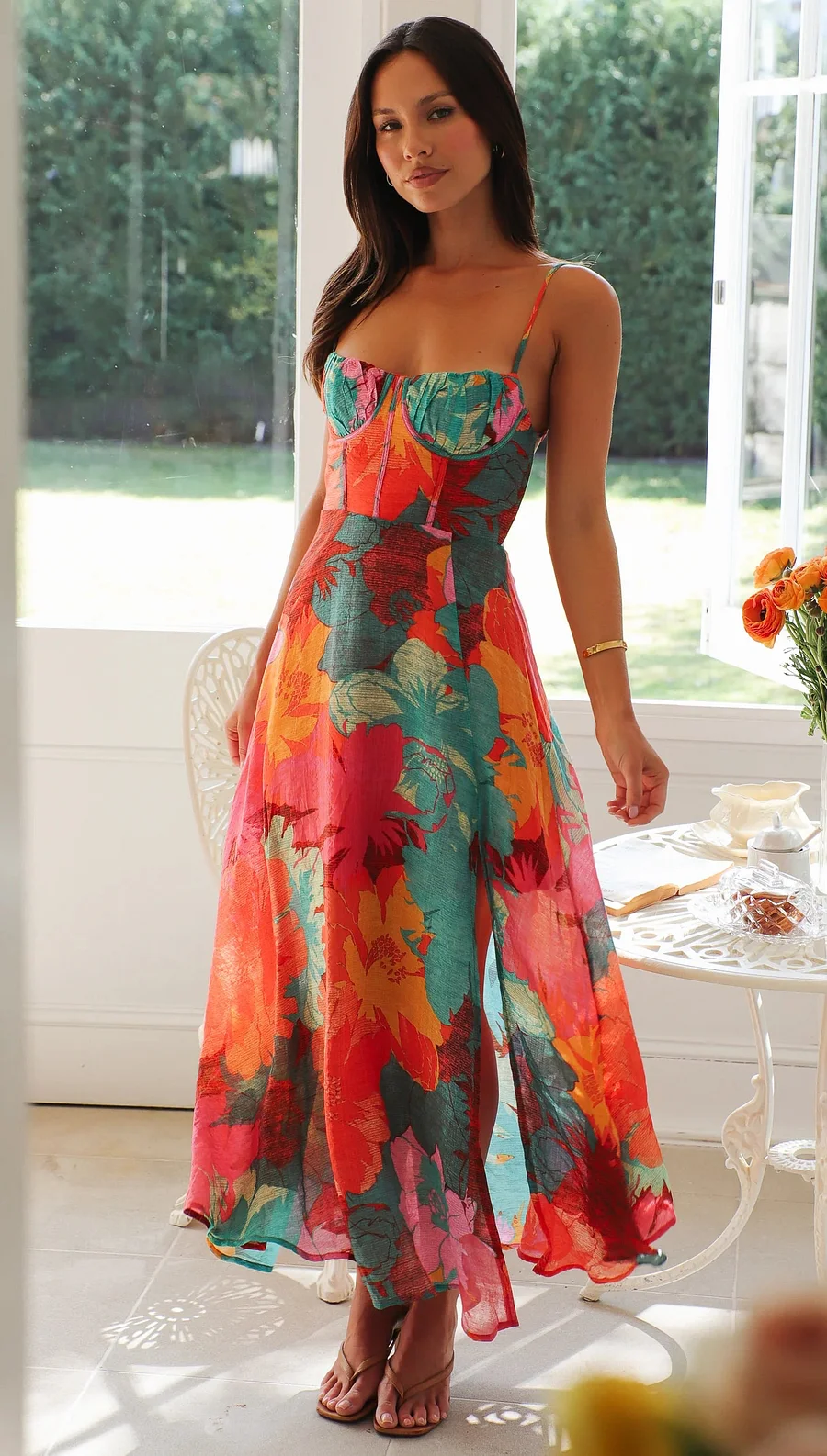 Kaitlyn - Elegante Abito Estivo Con Stampa Floreale E Spalline