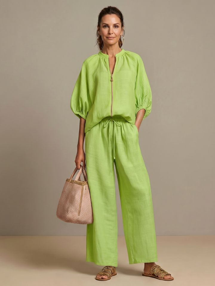 Sharina - Set Composto Da Camicetta Con Zip E Pantaloni a Gamba Larga