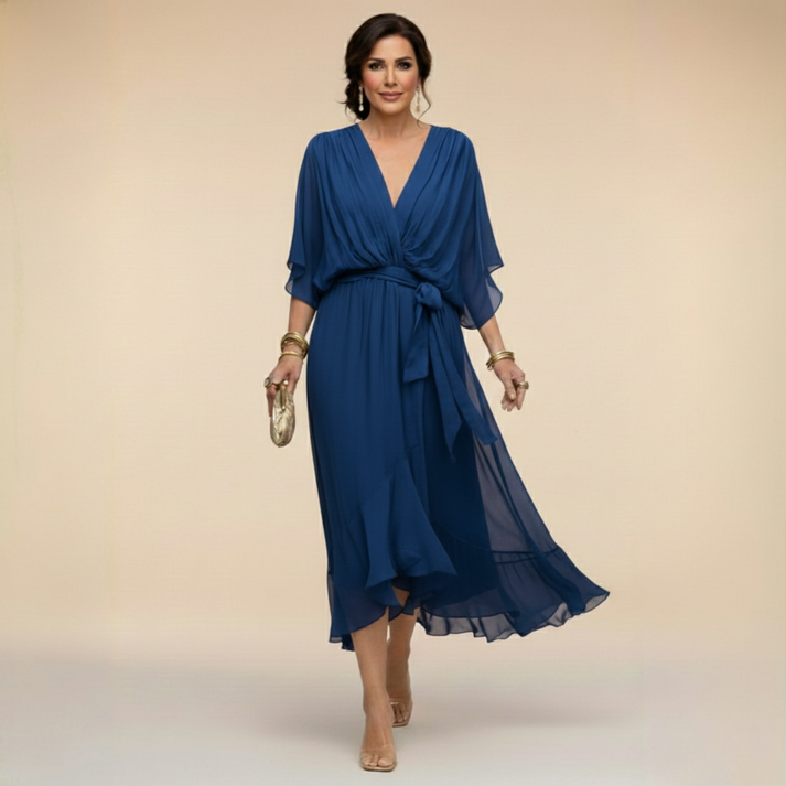 Harshani - Abito in Chiffon Con Scollo a V