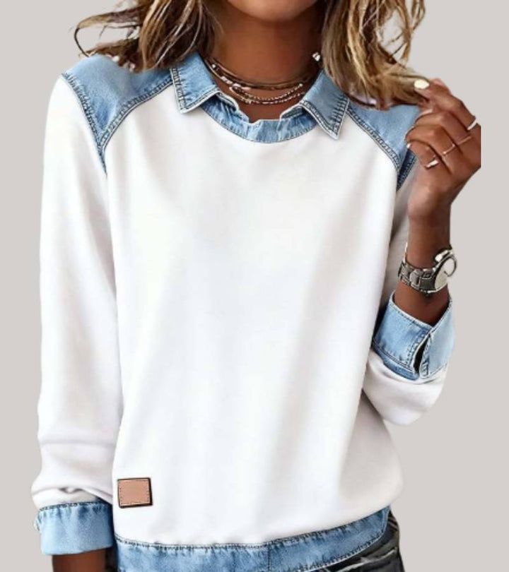 Ravit - Top In Maglia Denim Con Maniche Lunghe