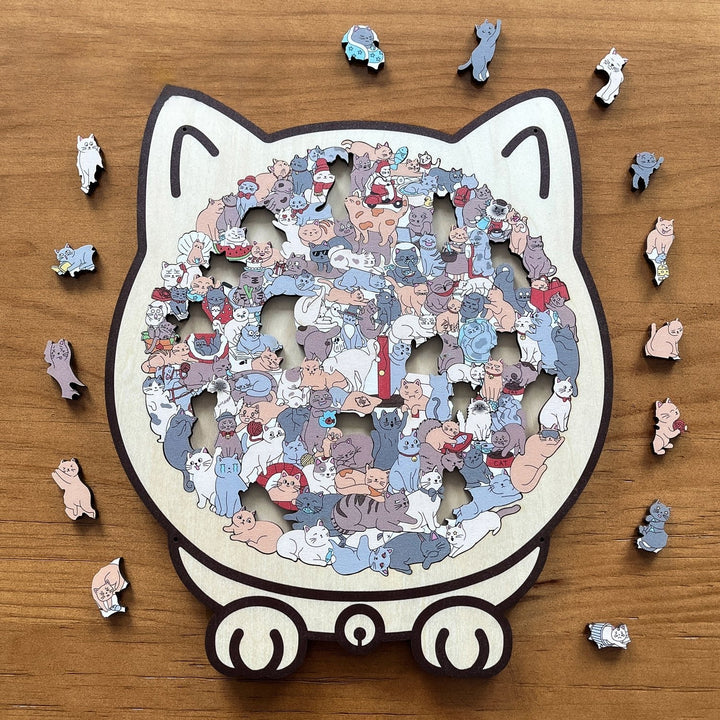 KittyCluster - Puzzle In Legno a Forma Di Gatto Da 135 Pezzi