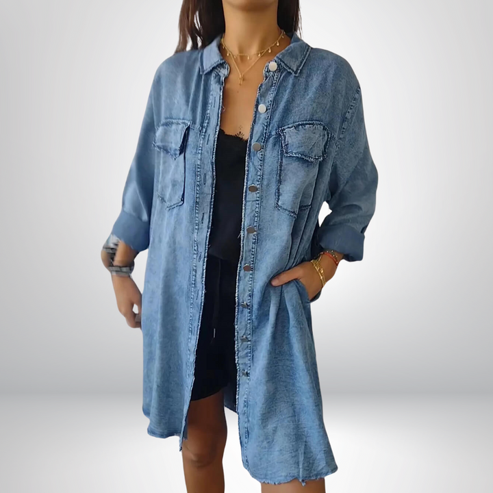 Krystyna - Elegante Giacca in Denim Con Colletto e Maniche Lunghe
