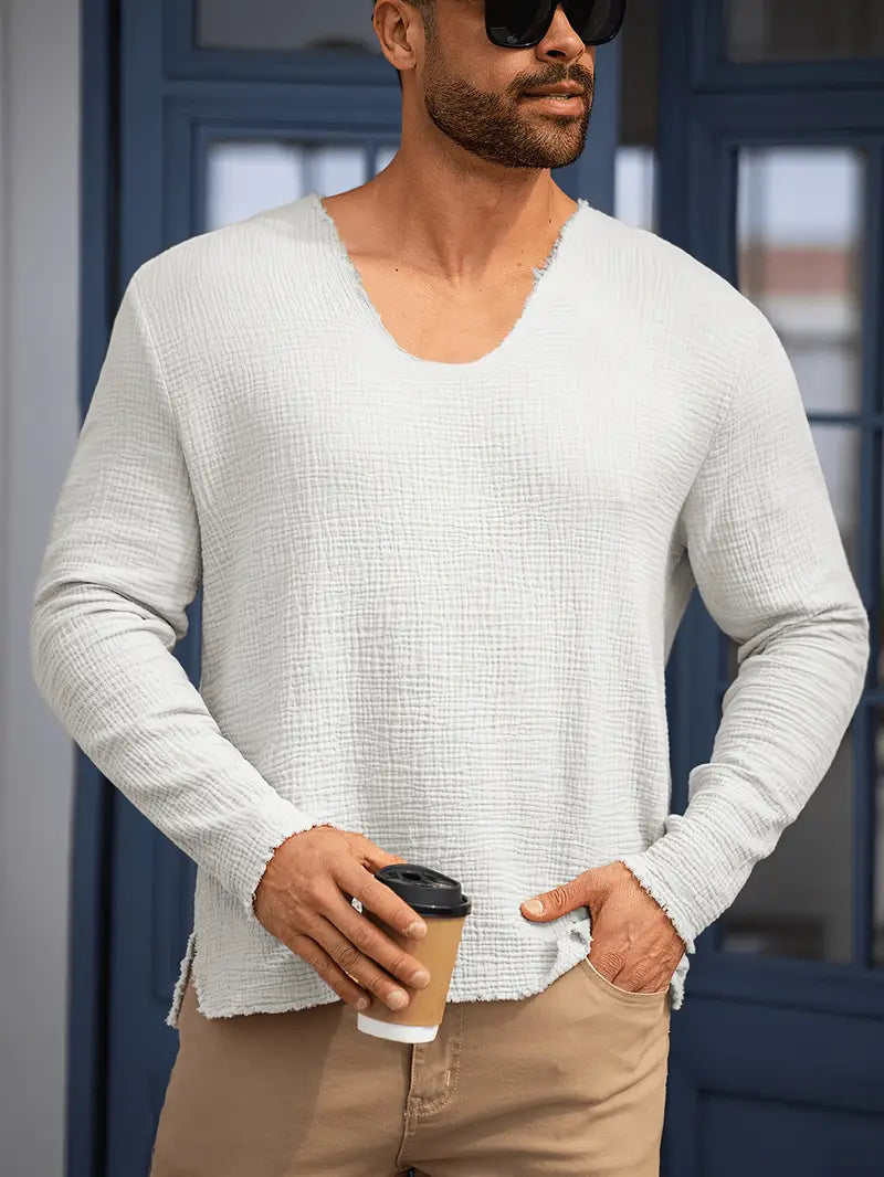 Demetrio - Camicia Casual Comoda a Maniche Lunghe Con Scollo a V