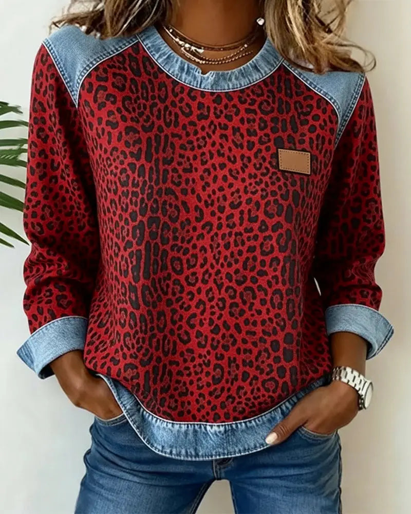 Krassimira - Top a Maniche Lunghe Con Stampa Leopardata