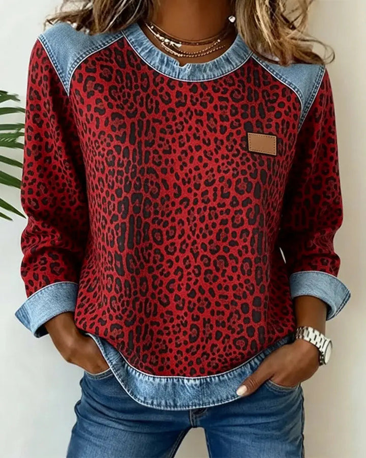 Krassimira - Top a Maniche Lunghe Con Stampa Leopardata