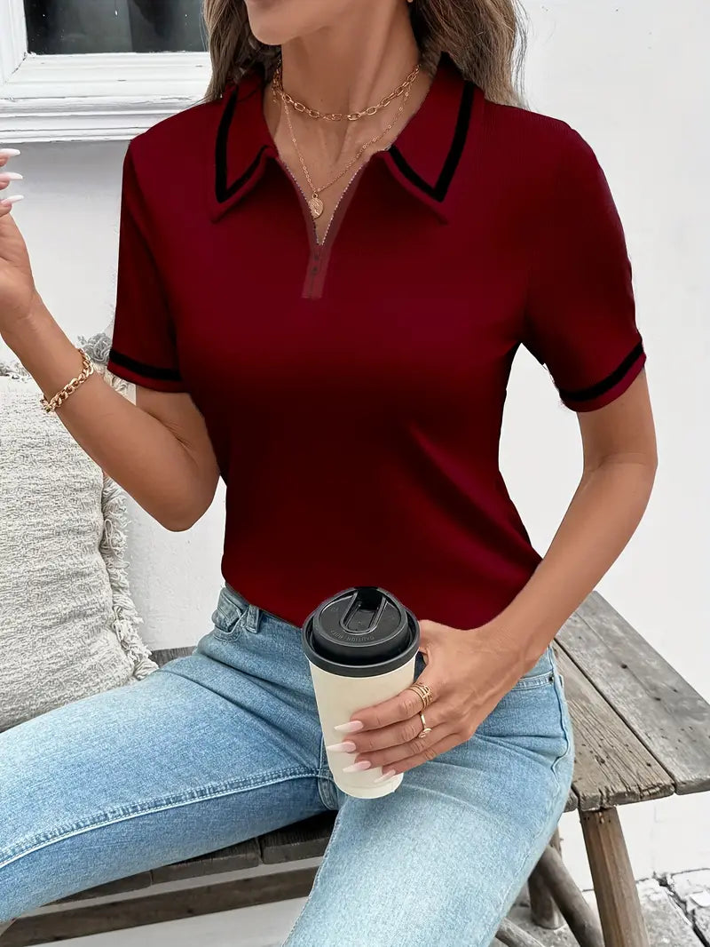 Vasilka - Elegante Top a Maniche Corte Con Colletto
