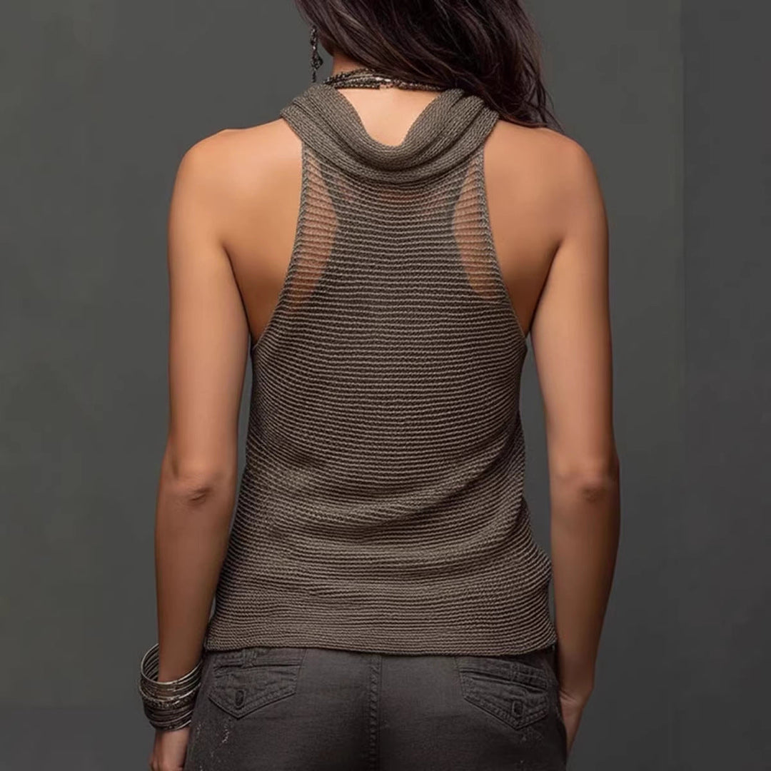 Anjila - Top Con Scollo All'americana in Maglia a Rete a Doppio Strato