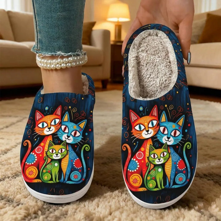 Quincy - Pantofole Con Stampa Felina E Fodera in Peluche