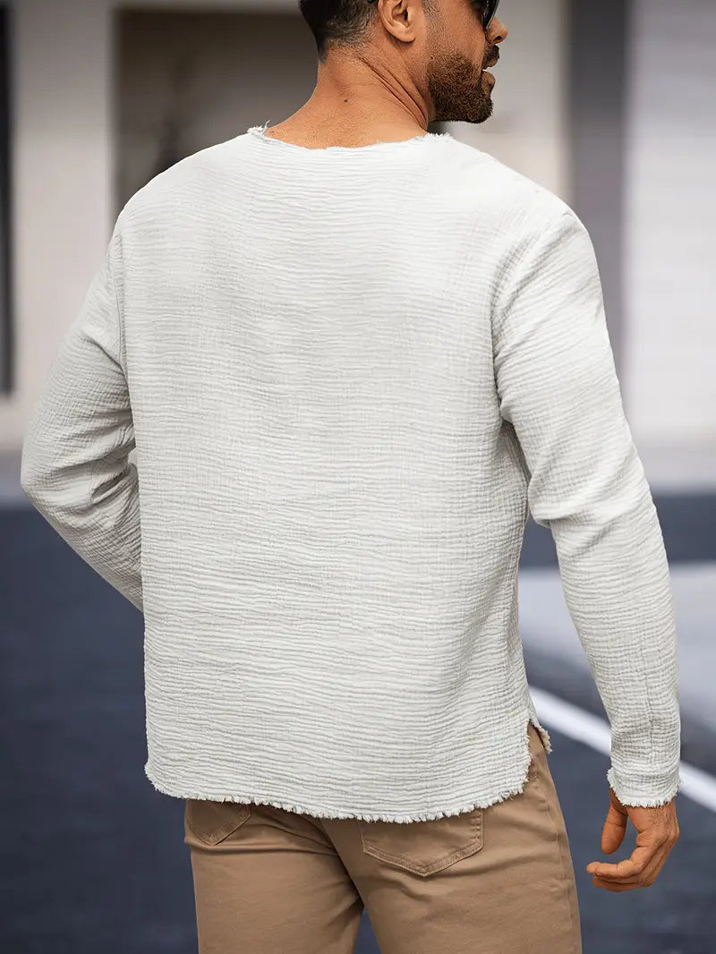 Demetrio - Camicia Casual Comoda a Maniche Lunghe Con Scollo a V