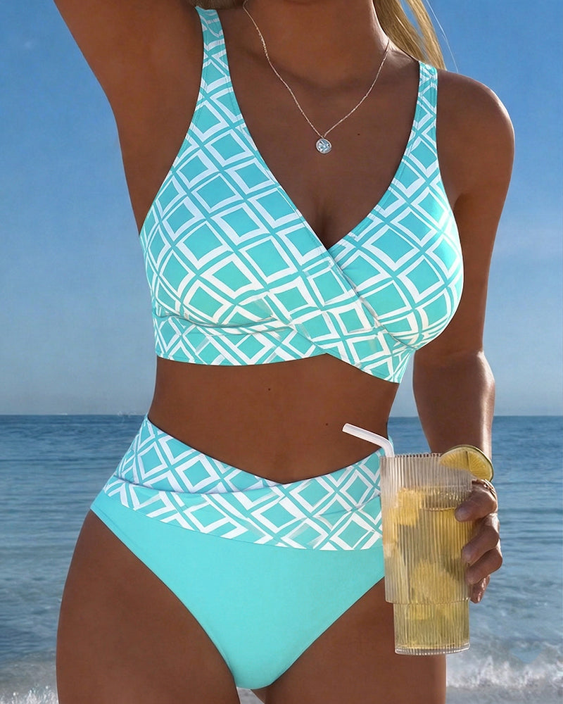 Chelvi - Elegante Bikini a Due Pezzi Con Motivo a Rombi