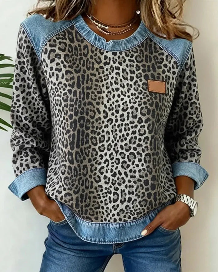 Krassimira - Top a Maniche Lunghe Con Stampa Leopardata