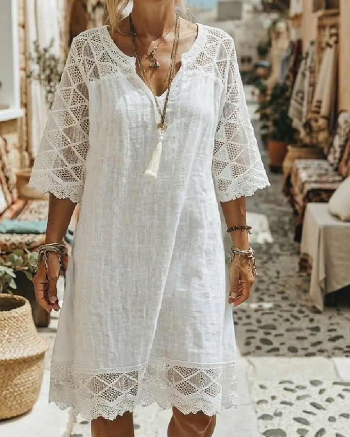Kilina - Abito Patchwork in Pizzo Con Scollo a V