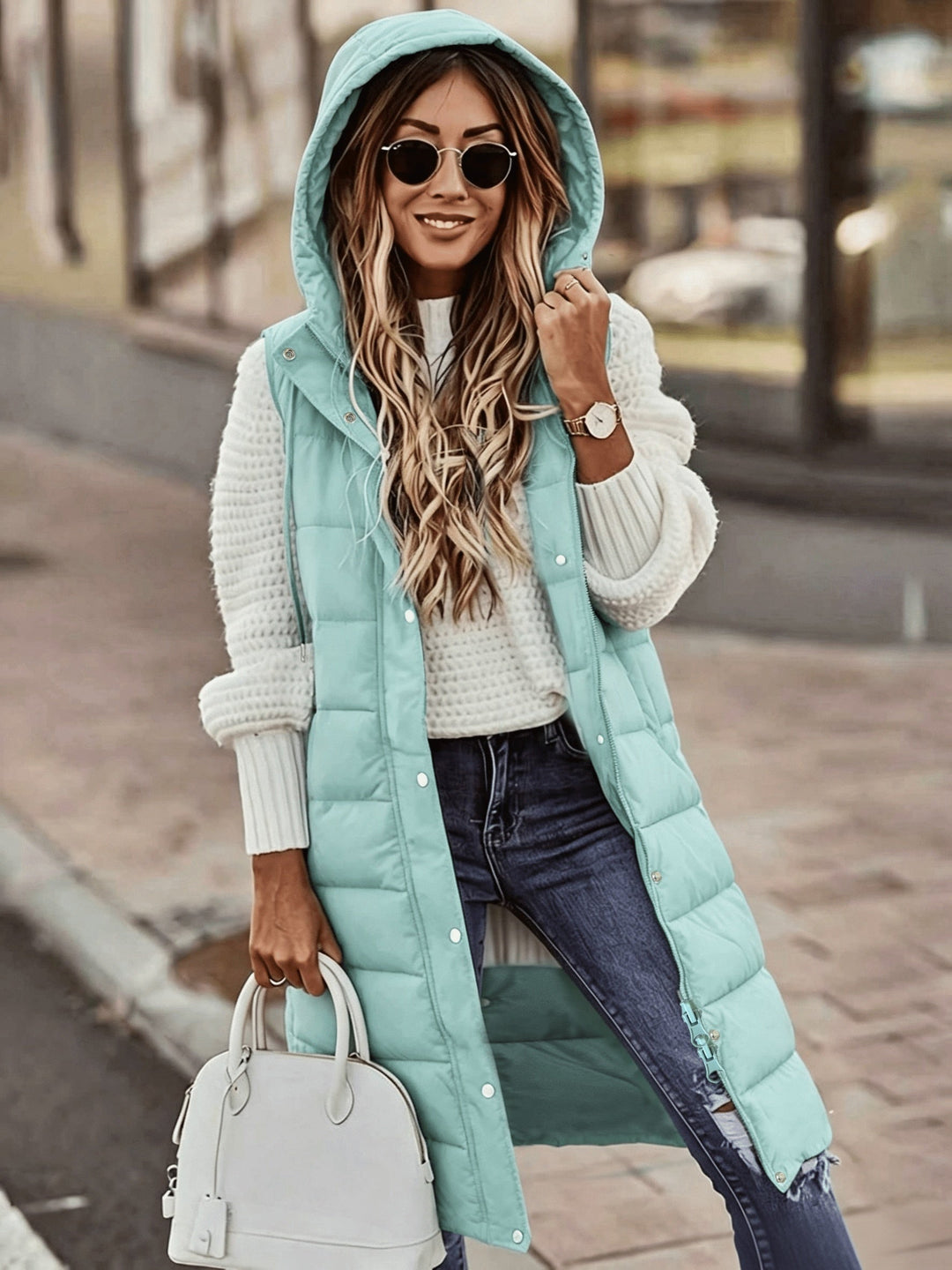 Maryanne - Gilet Imbottito Lungo Con Cappuccio e Tasche