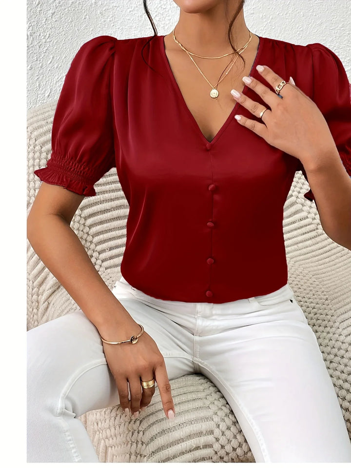 Abella - Elegante Camicetta Con Scollo a V e Maniche a Sbuffo