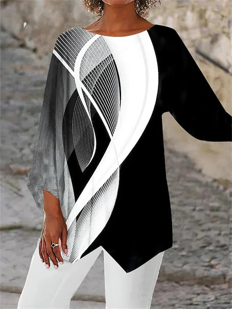 Soraya - Camicia Stampata Con Collo Rotondo e Maniche Lunghe