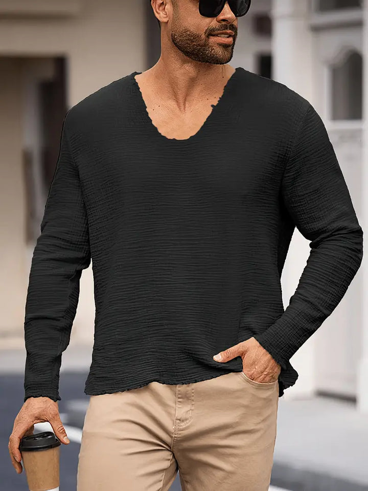 Demetrio - Camicia Casual Comoda a Maniche Lunghe Con Scollo a V