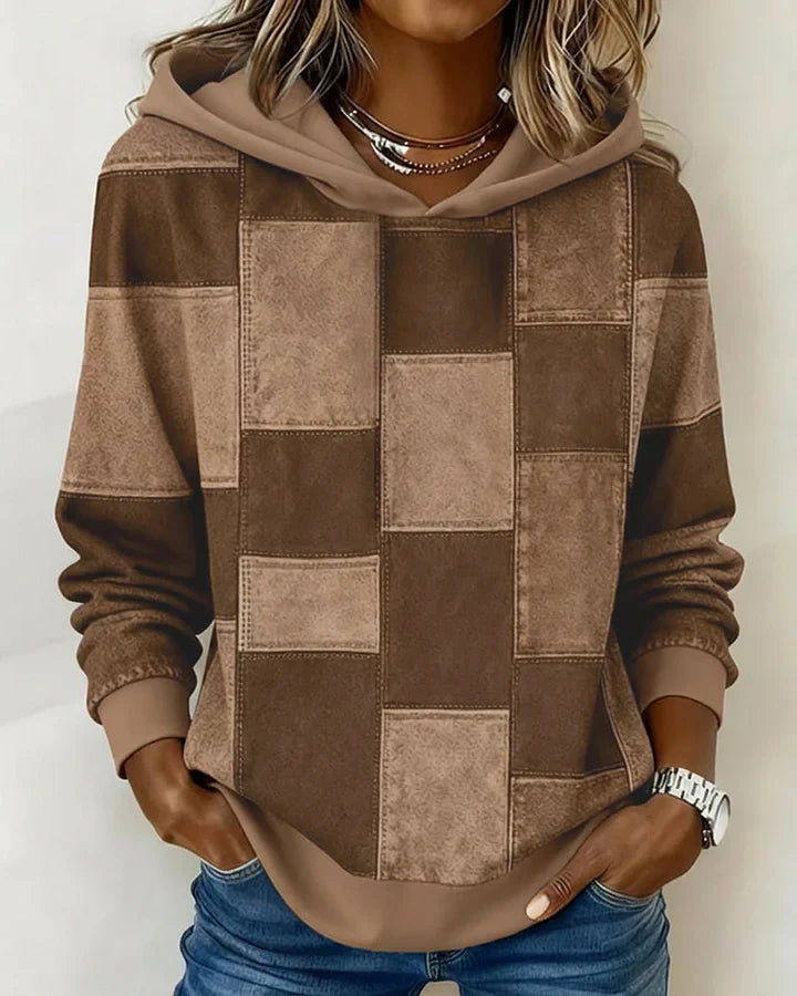 Yaralyn - Elegante Felpa con Cappuccio a Maniche Lunghe a Quadri