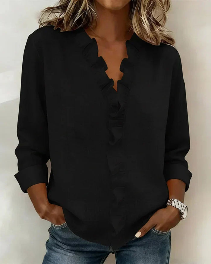 Pabasari - Elegante Camicetta Con Scollo a V e Delicate Balze