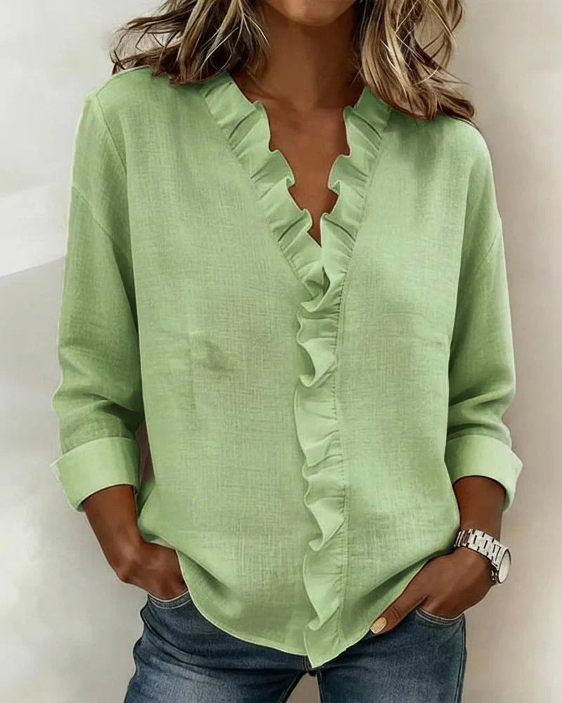 Pabasari - Elegante Camicetta Con Scollo a V e Delicate Balze