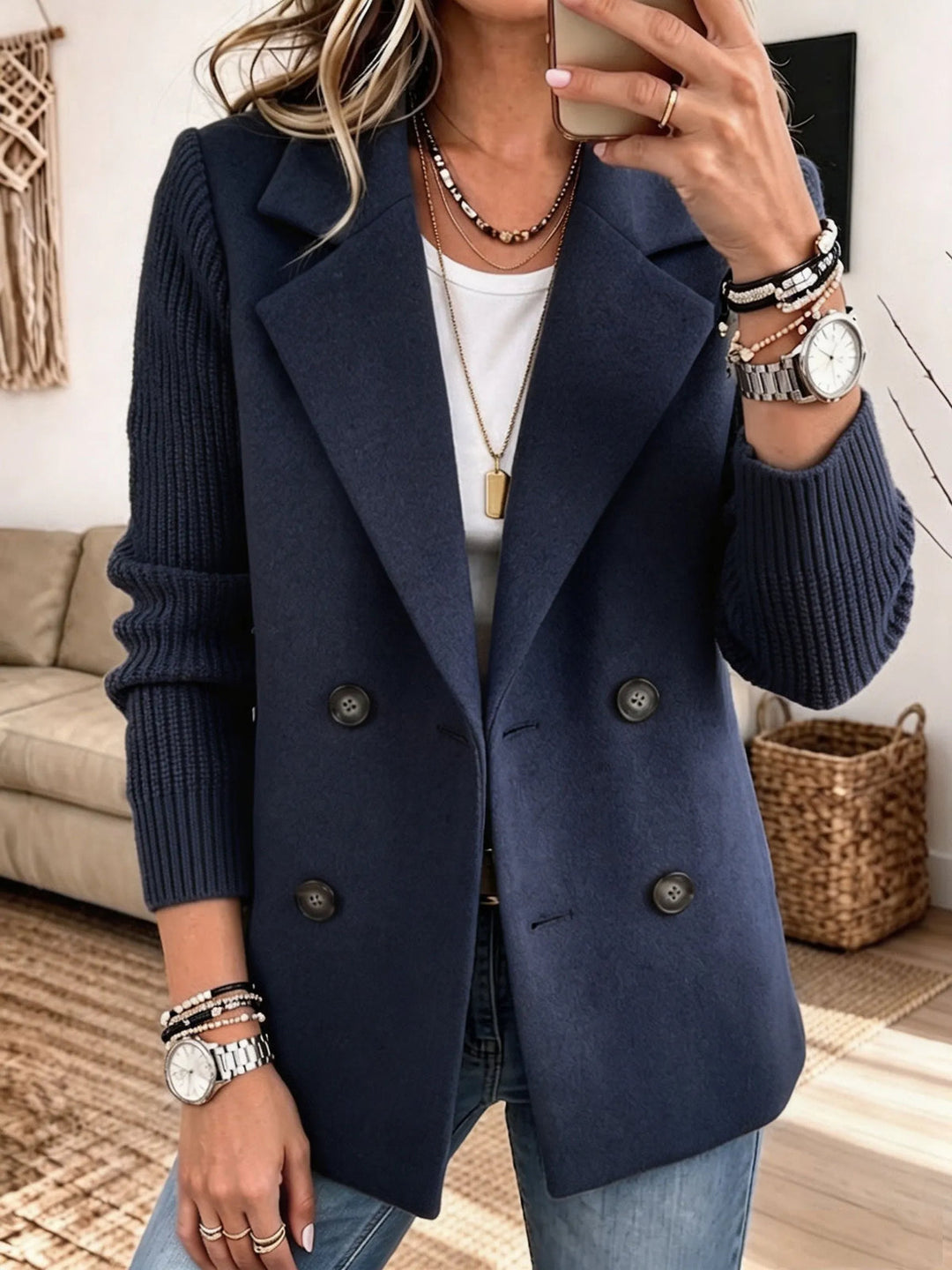 Winchell - Giacca Autunnale Alla Moda Con Maniche Lavorate a Maglia