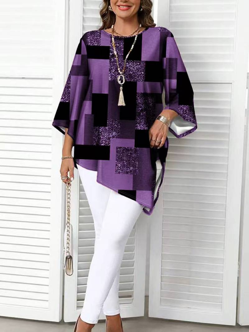 Nurit - Camicetta Oversize a Quadri Con Stampa e Maniche Corte