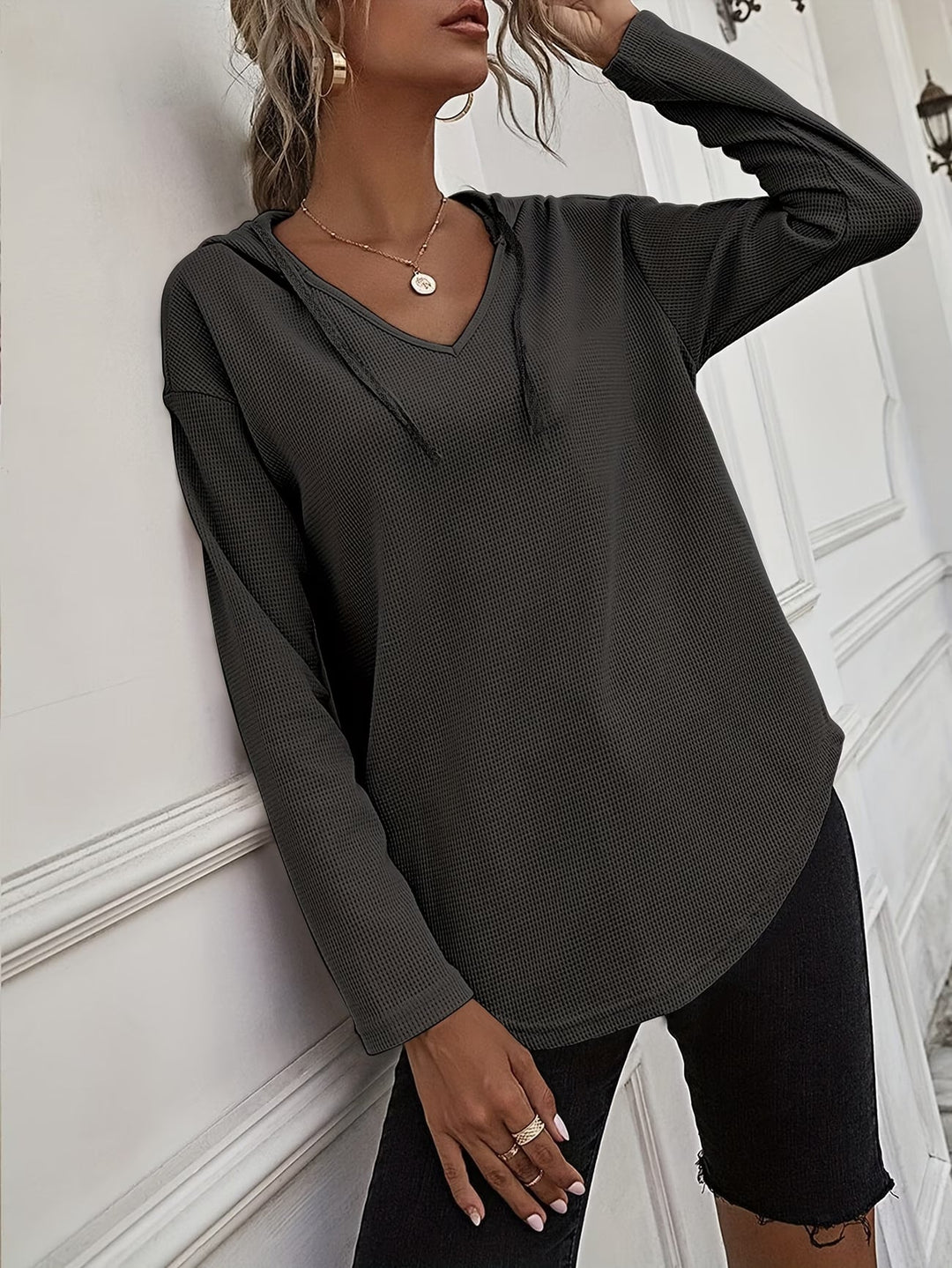 Seonie - Felpa Con Cappuccio a Maniche Lunghe E Scollo a V
