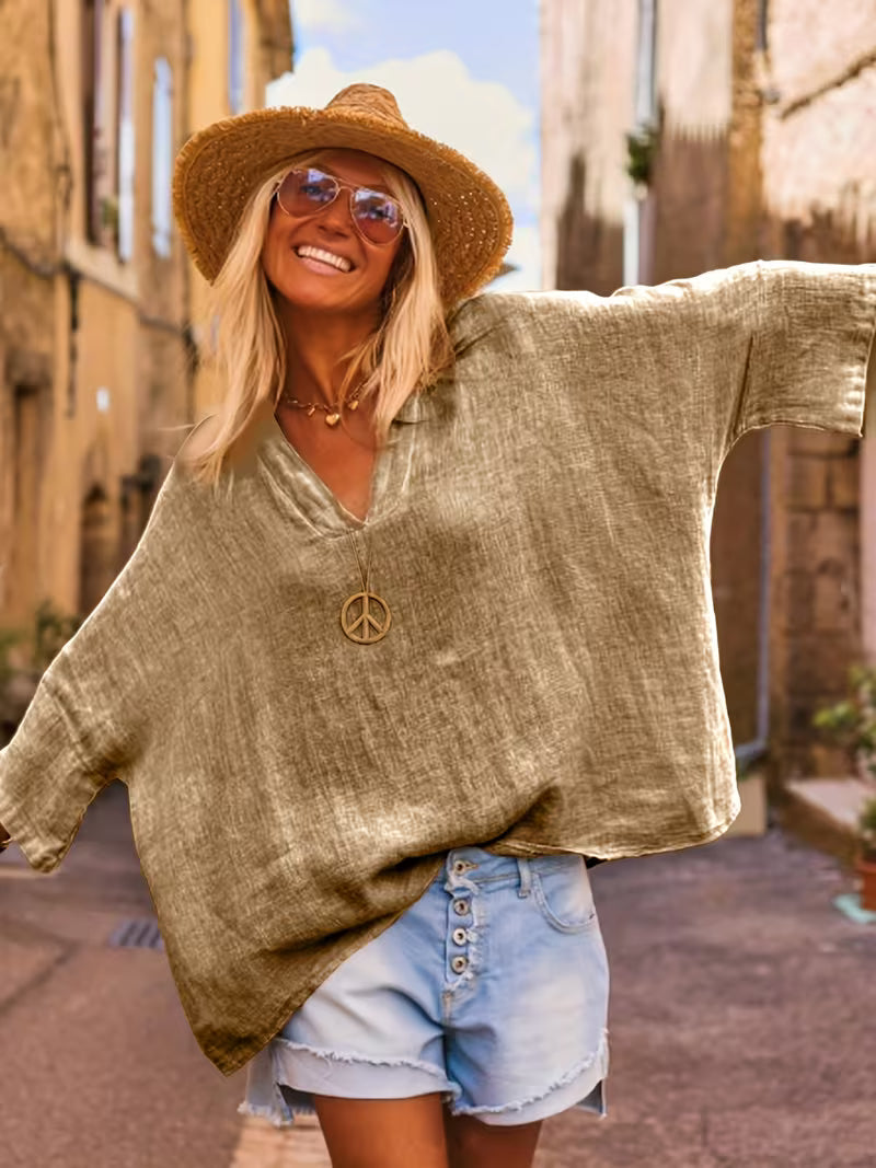 Lelina - Top Con Scollo a V E Maniche a Pipistrello