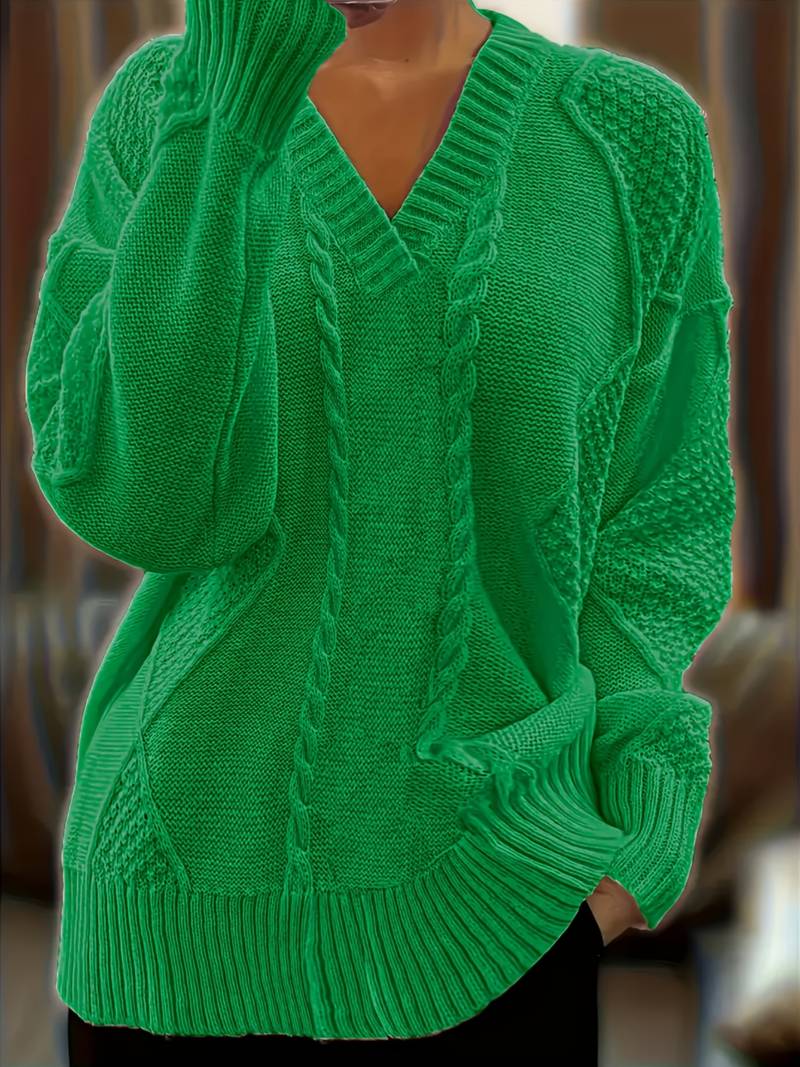 Tzvia - Maglione Casual Con Scollo a V Lavorato a Maglia