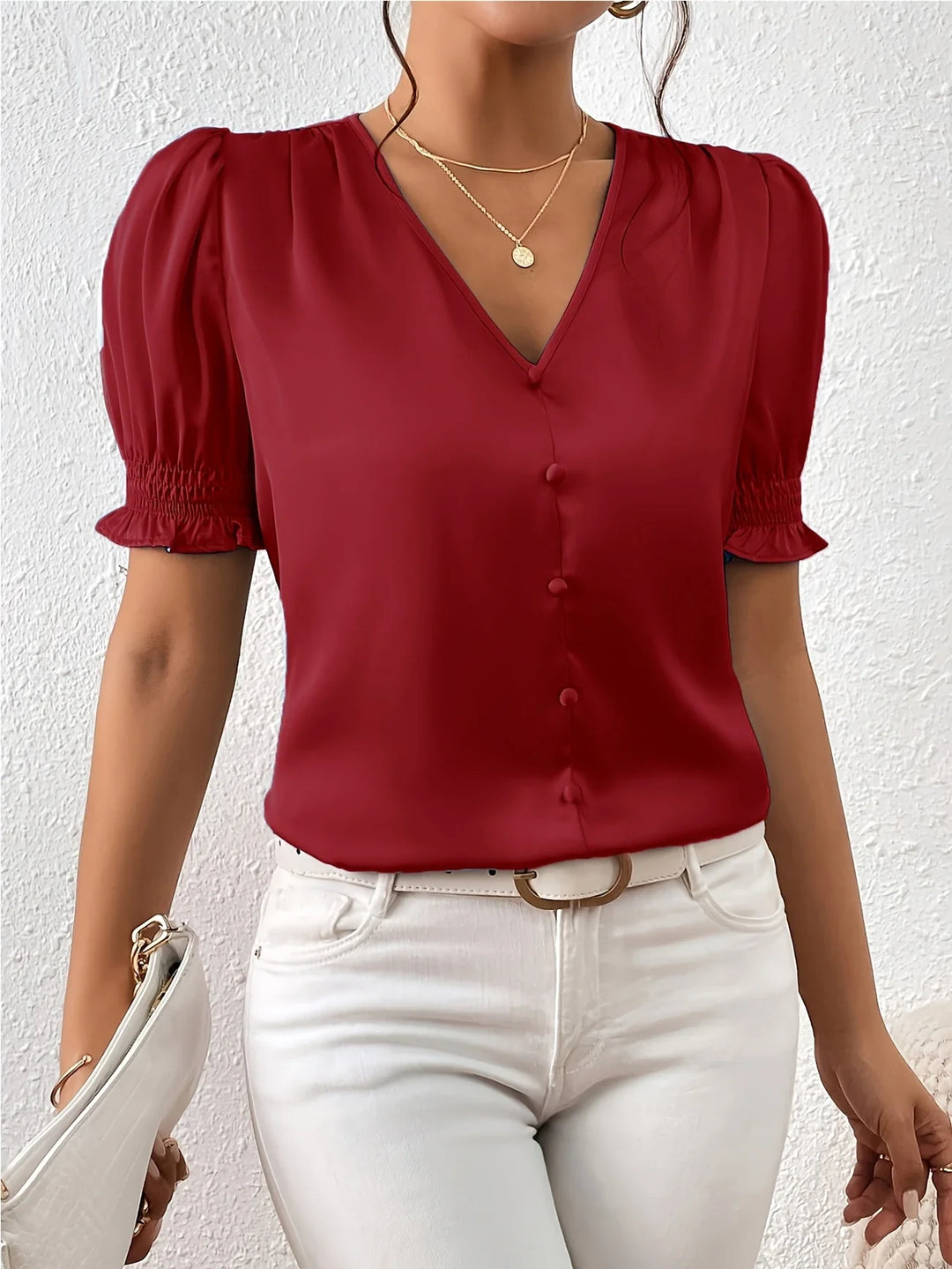 Abella - Elegante Camicetta Con Scollo a V e Maniche a Sbuffo