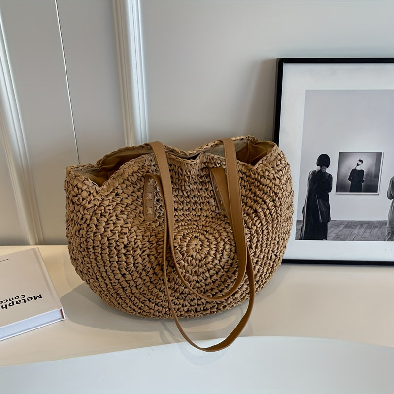Cléa - Borsa a Tracolla Rotonda in Paglia Intrecciata