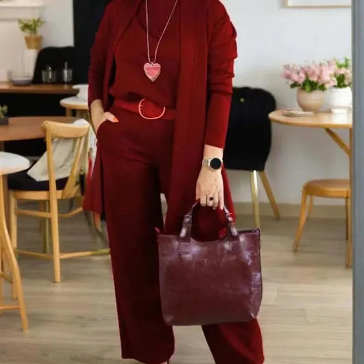 Zivara - Elegante Set di 3 Pezzi Con Cardigan Lungo Top e Pantaloni