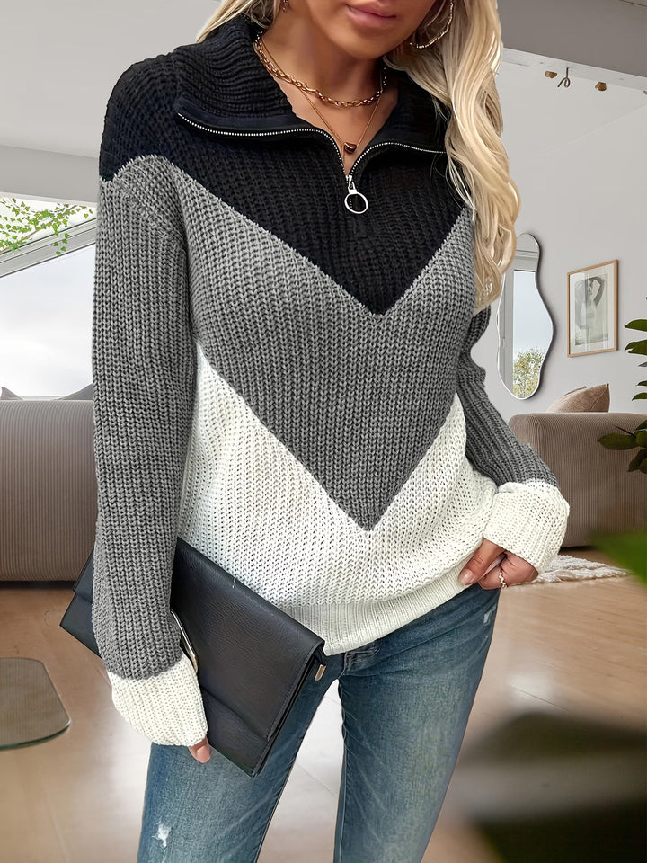 Fagina - Elegante Maglione Lavorato a Maglia Con Mezza ZIP