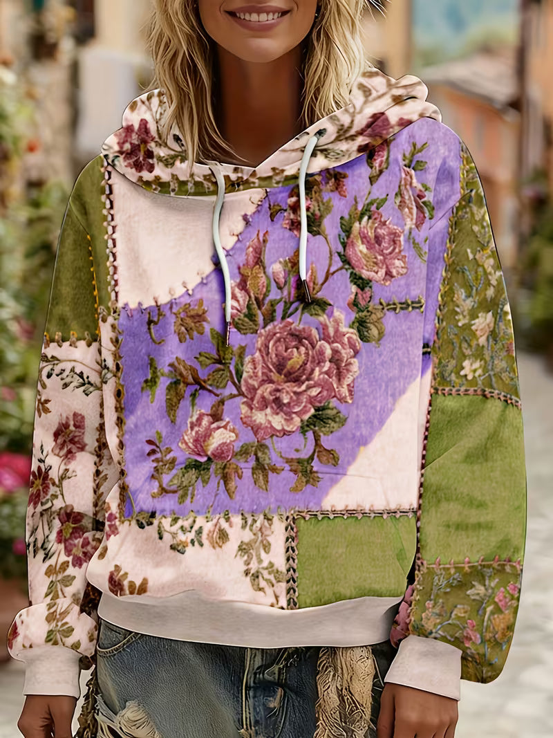 Norella - Felpa Con Cappuccio a Maniche Lunghe in Patchwork Floreale