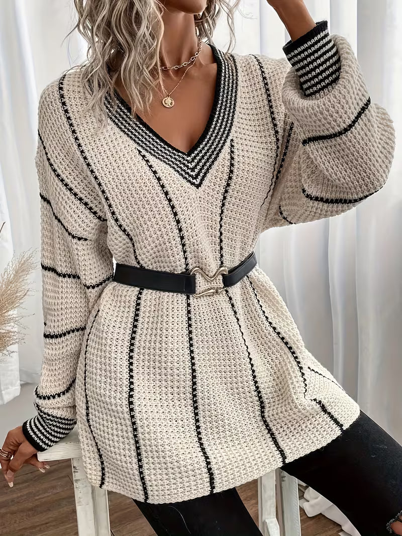 Lykke - Maglione Sovradimensionato a Righe Con Scollo a V