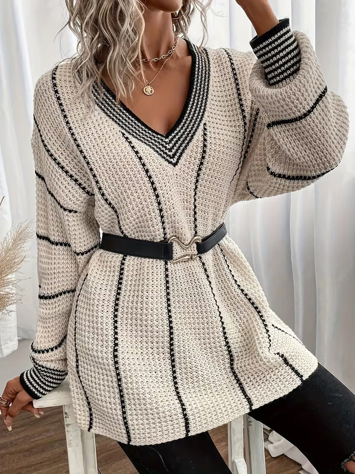 Lykke - Maglione Sovradimensionato a Righe Con Scollo a V