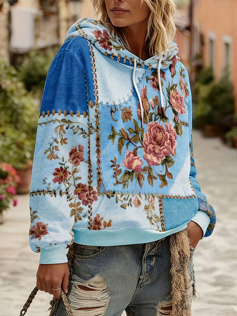 Norella - Felpa Con Cappuccio a Maniche Lunghe in Patchwork Floreale