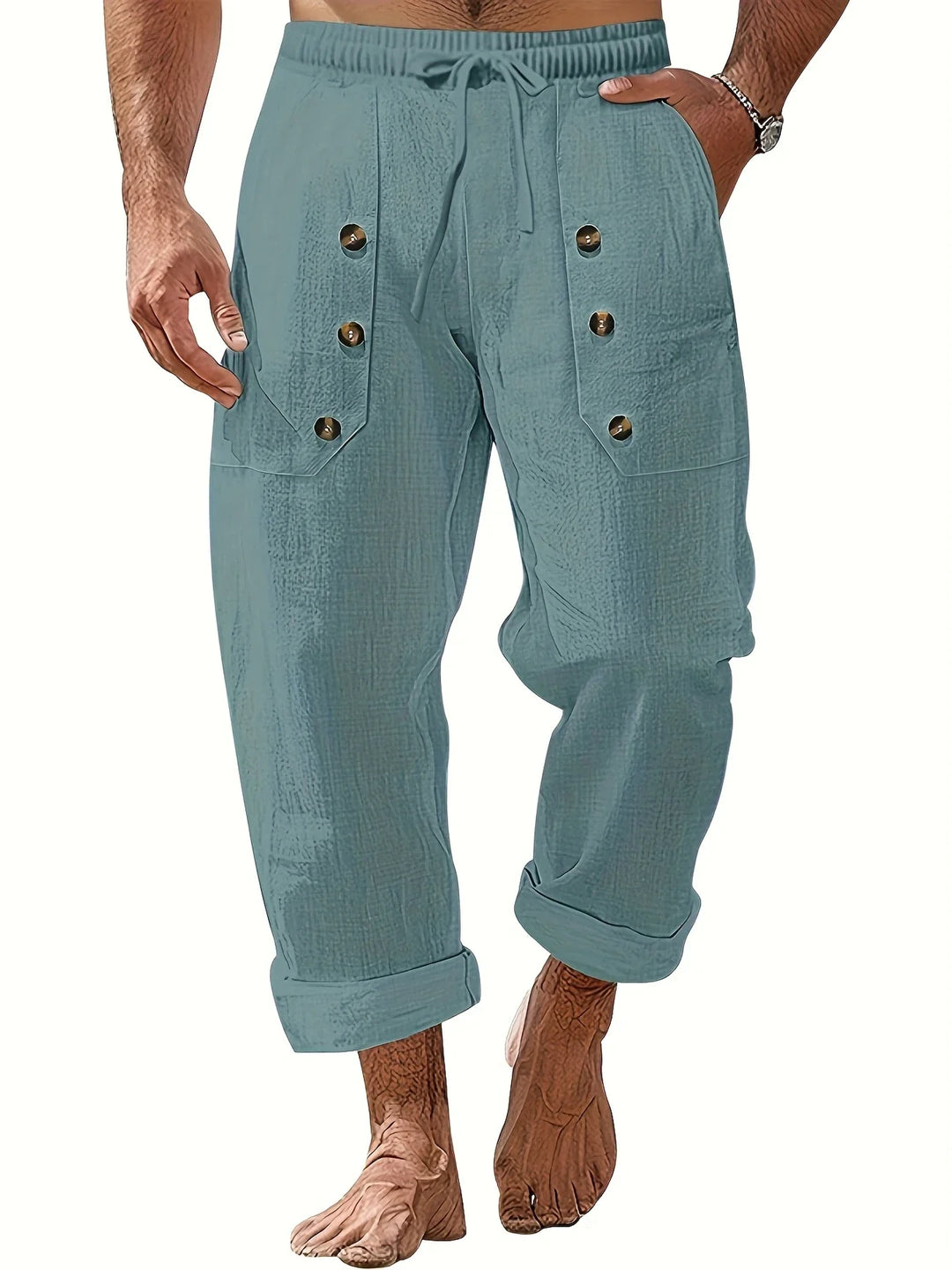 Beslan - Elegante Pantalone A Gamba Dritta Con Bottoni Dorati