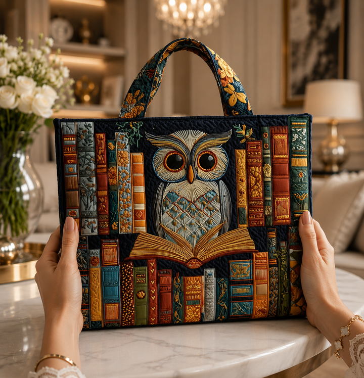 Tyliana - Borsa Tote Trapuntata Con Gufo Ricamato “Biblioteca”