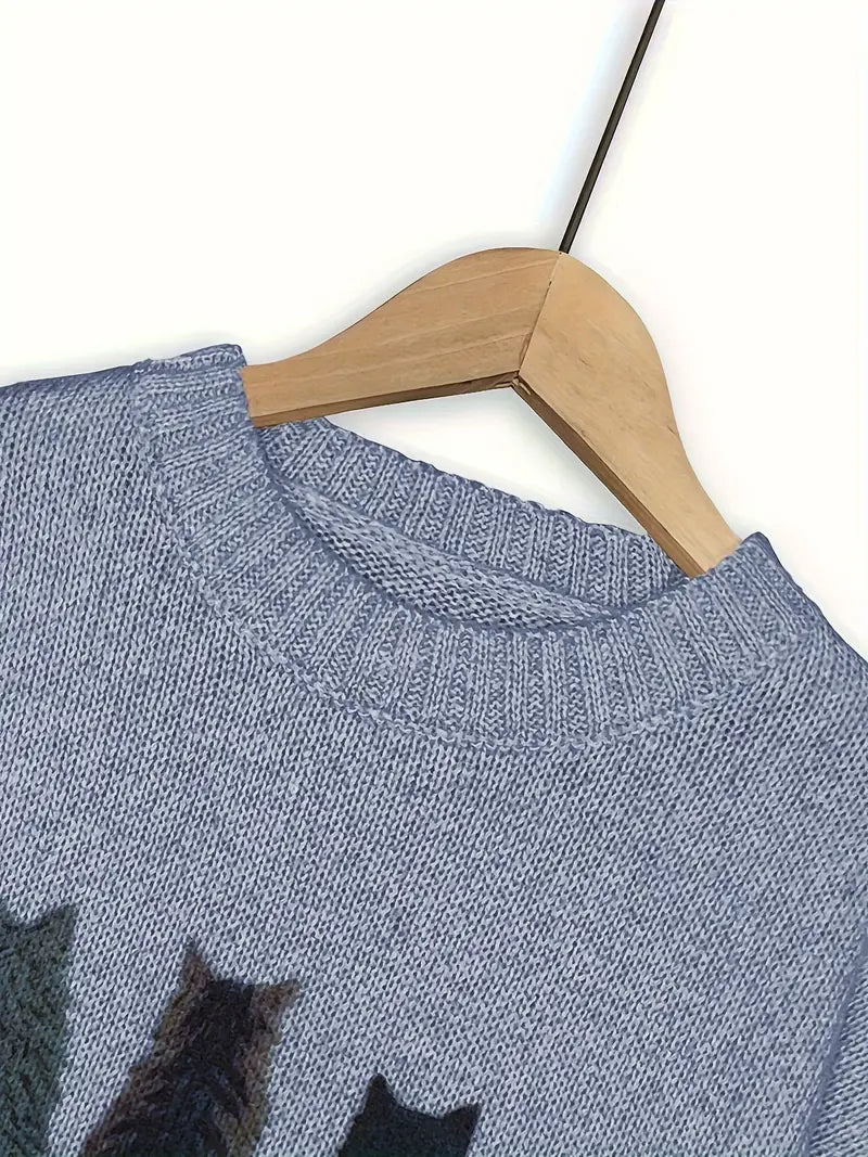 Urvana - Maglione a Maniche Lunghe Con Stampa Gatto