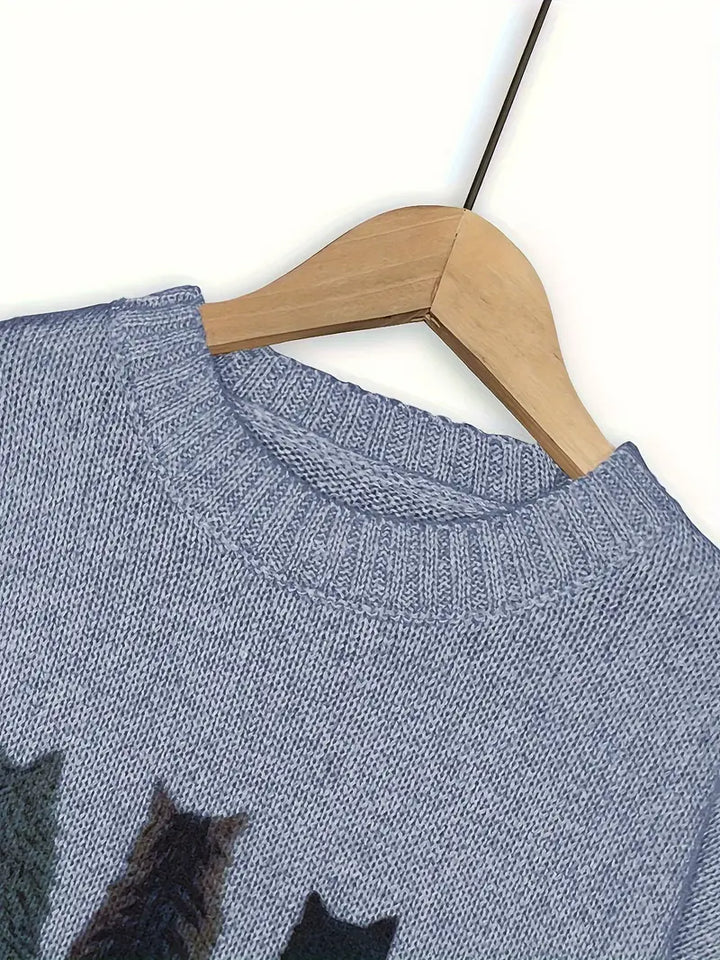 Urvana - Maglione a Maniche Lunghe Con Stampa Gatto