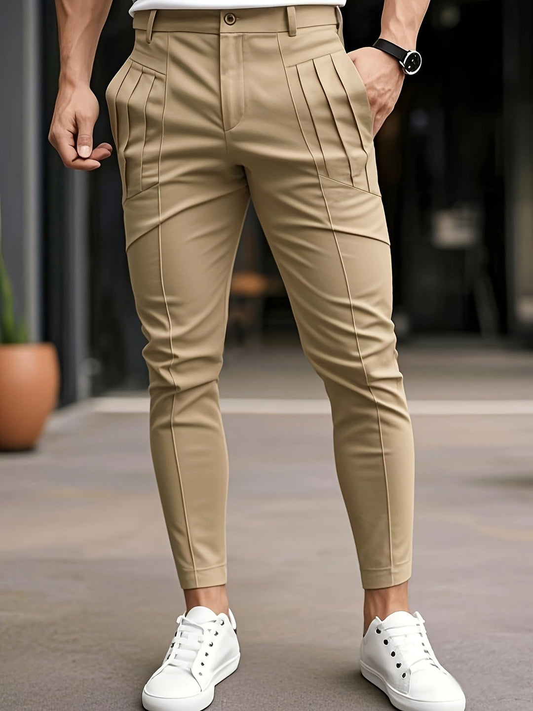 Alexey - Pantaloni Casual Vestibilità Aderente Con Pieghe E Tasche Oblique