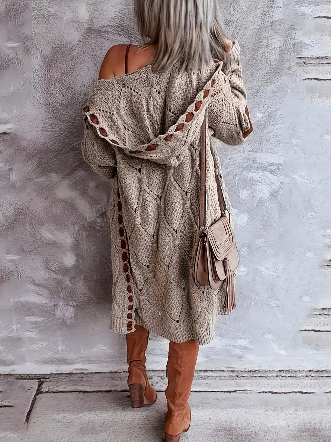 Mohina - Cardigan Lungo Lavorato a Maglia Patchwork