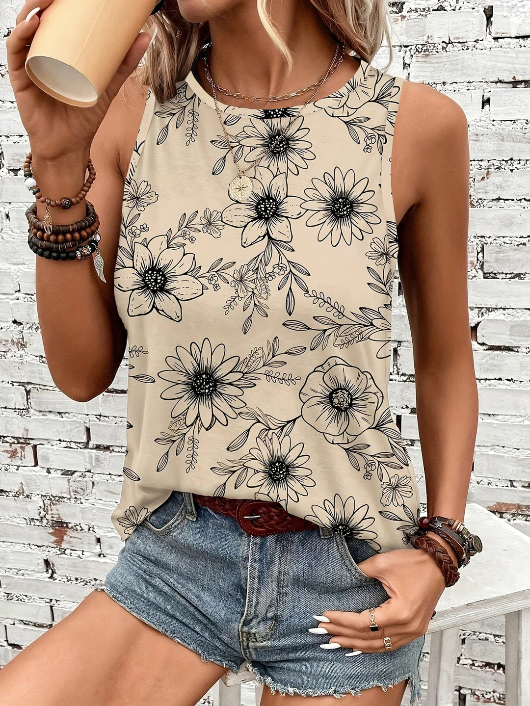 Lilou - Top Estivo Casual Con Stampa Floreale