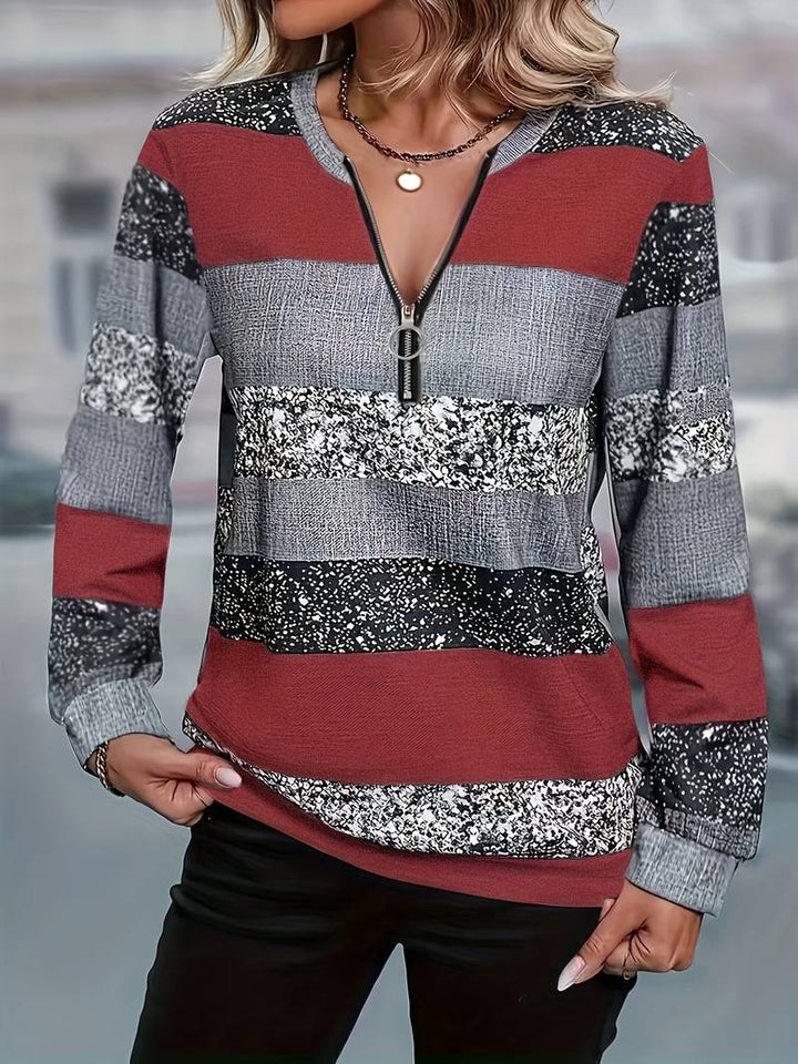 Avital - Maglione Casual a Righe Con Cerniera