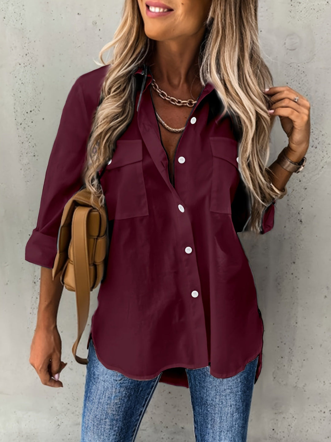 Aziza - Camicia Classica a Maniche Lunghe Con Bottoni