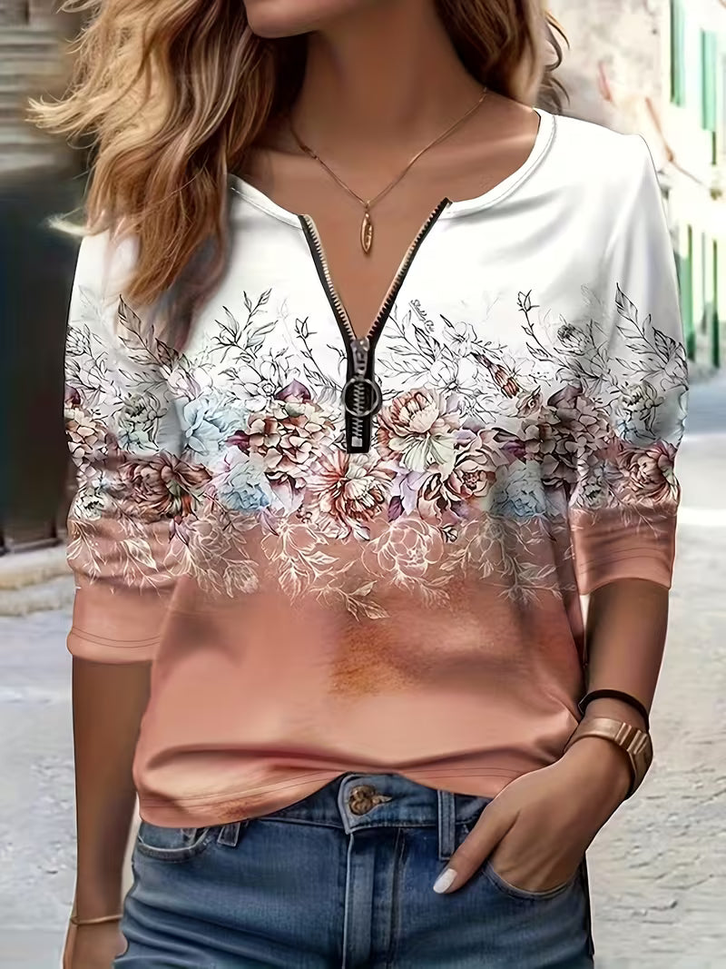 Tishna - Top Con Elegante Stampa Grafica Floreale
