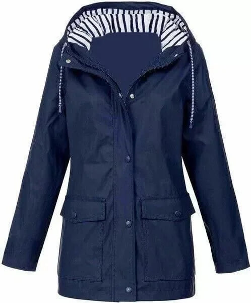 Ilektra - Elegante Manica Lunga Impermeabile Cappuccio Giacca
