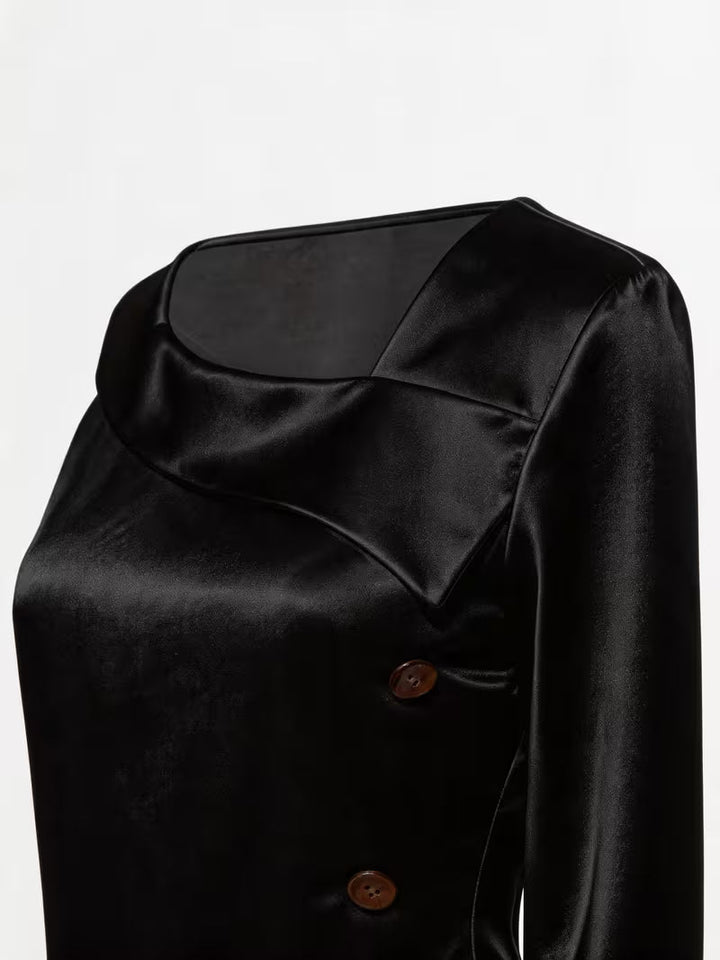 Belina - Top in Raso Con Scollo Quadrato E Bottoni